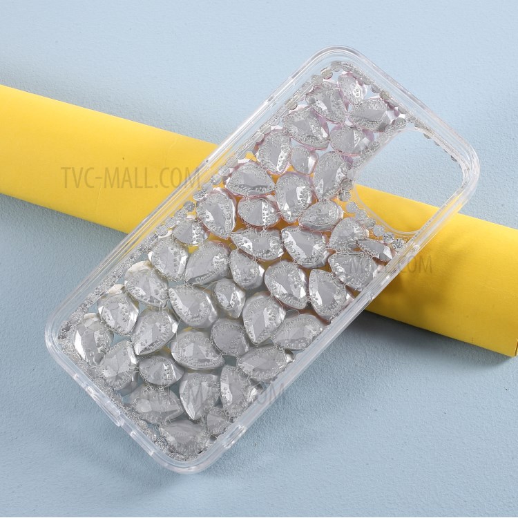 Rhinestone Decor Crystal Pink+White Shell TPU Mobile Case for iPhone 12 mini-5