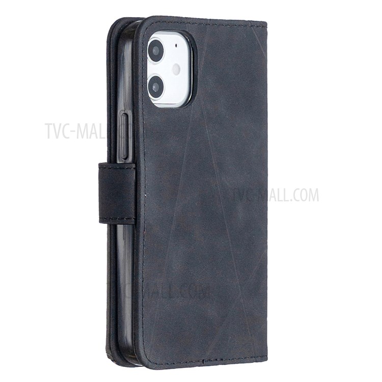 BF05 Geometric Texture Leather Wallet Stand Case Cover for iPhone 12 Mini - Black-3