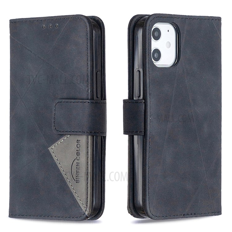 BF05 Geometric Texture Leather Wallet Stand Case Cover for iPhone 12 Mini - Black-4