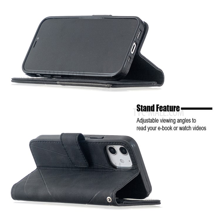 BF05 Geometric Texture Leather Wallet Stand Case Cover for iPhone 12 Mini - Black-5