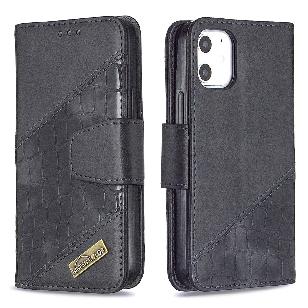 BF04 Splicing Crocodile Texture Wallet Stand Leather Case for iPhone 12 Mini - Black-4