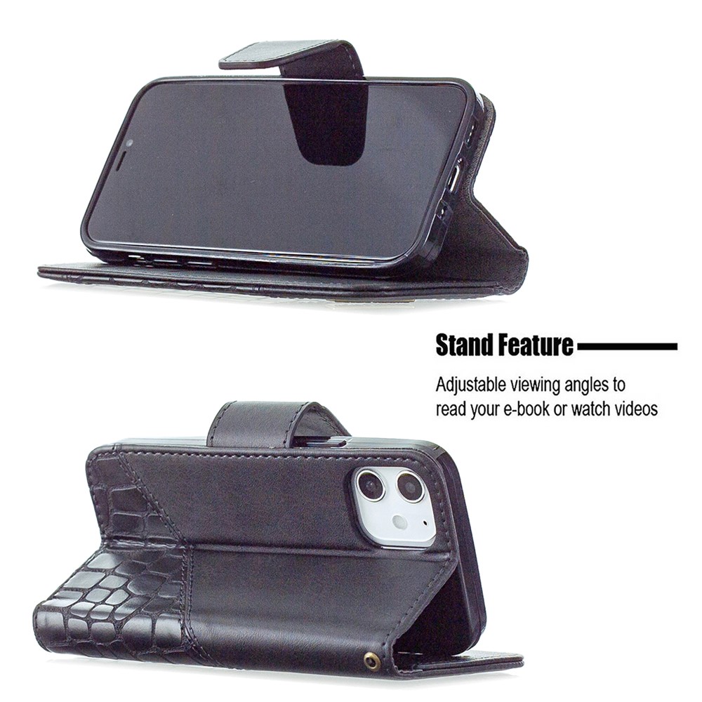 BF04 Splicing Crocodile Texture Wallet Stand Leather Case for iPhone 12 Mini - Black-5