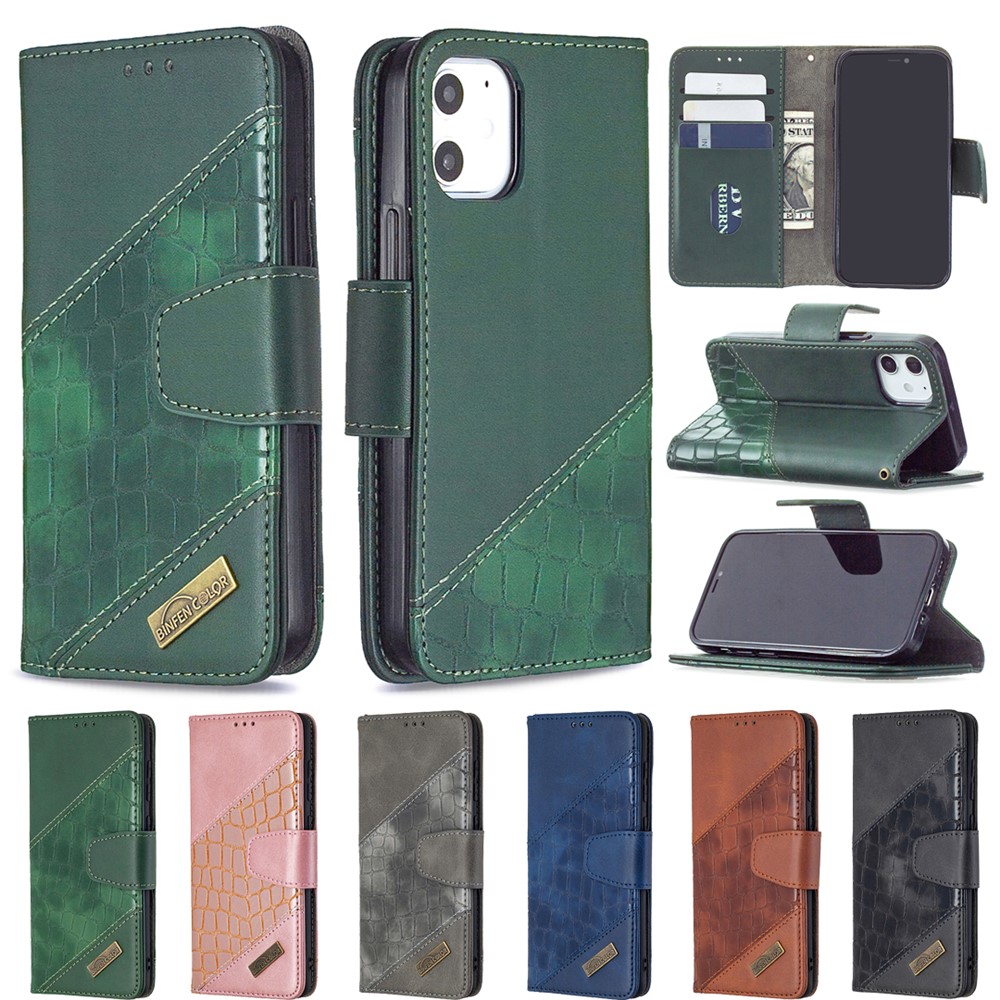 BF04 Splicing Crocodile Texture Wallet Stand Leather Case for iPhone 12 Mini - Black-9