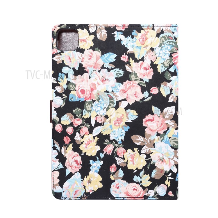 Flower Cloth Skin Wallet PU Leather Tablet Cover for iPad Air (2020) - Black-3