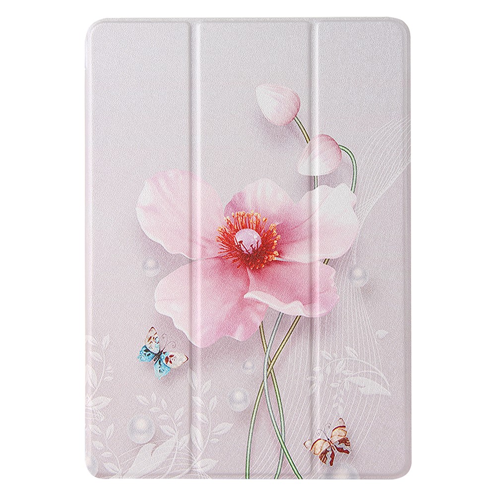 Patterned Protective Leather Cover for iPad 9.7-inch (2018)/(2017)/iPad Air (2013) Tri-fold Stand - Pink Flower