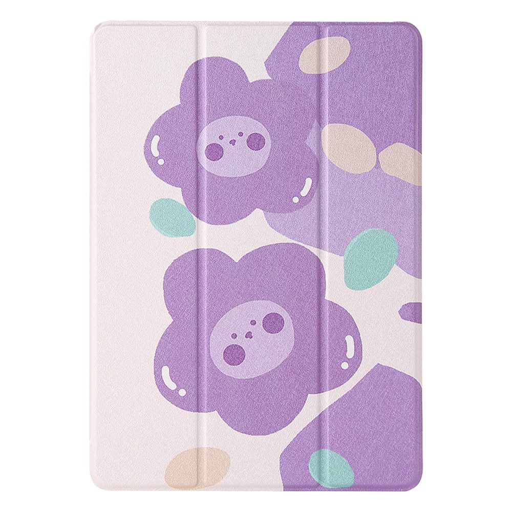 Patterned Protective Leather Cover for iPad 9.7-inch (2018)/(2017)/iPad Air (2013) Tri-fold Stand - Purple Flower