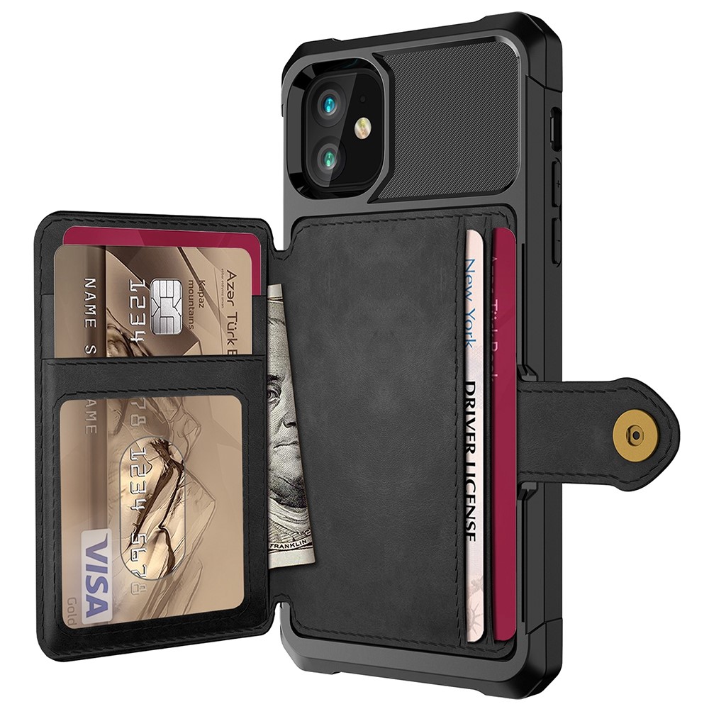 Leather Coated TPU with Wallet Kickstand Built-in Magnetic Sheet Cover for iPhone 12 Max/12 Pro 6.1 inch - Black-3