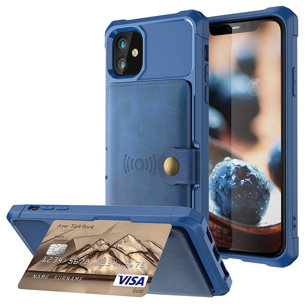 Leather Coated TPU with Wallet Kickstand Built-in Magnetic Sheet Cover for iPhone 12 Max/12 Pro 6.1 inch - Blue-1