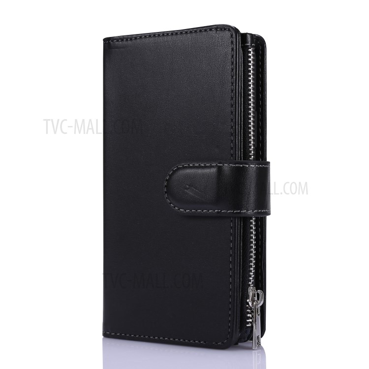 Leather Zipper Wallet Phone Cover Shell with Nine Card Slots for Apple iPhone 11 6.1 inch - Black-2
