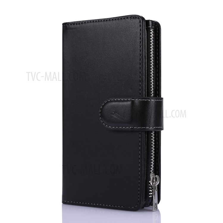 Varera de Portada de la Billetera de la Cremallera de Cuero Con Nueve Ranuras Para Tarjetas Para Apple Iphone 11 6.1 Pulgadas - Negro-2