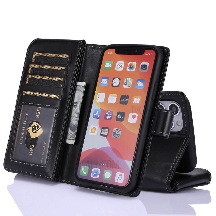 Varera de Portada de la Billetera de la Cremallera de Cuero Con Nueve Ranuras Para Tarjetas Para Apple Iphone 11 6.1 Pulgadas - Negro-4