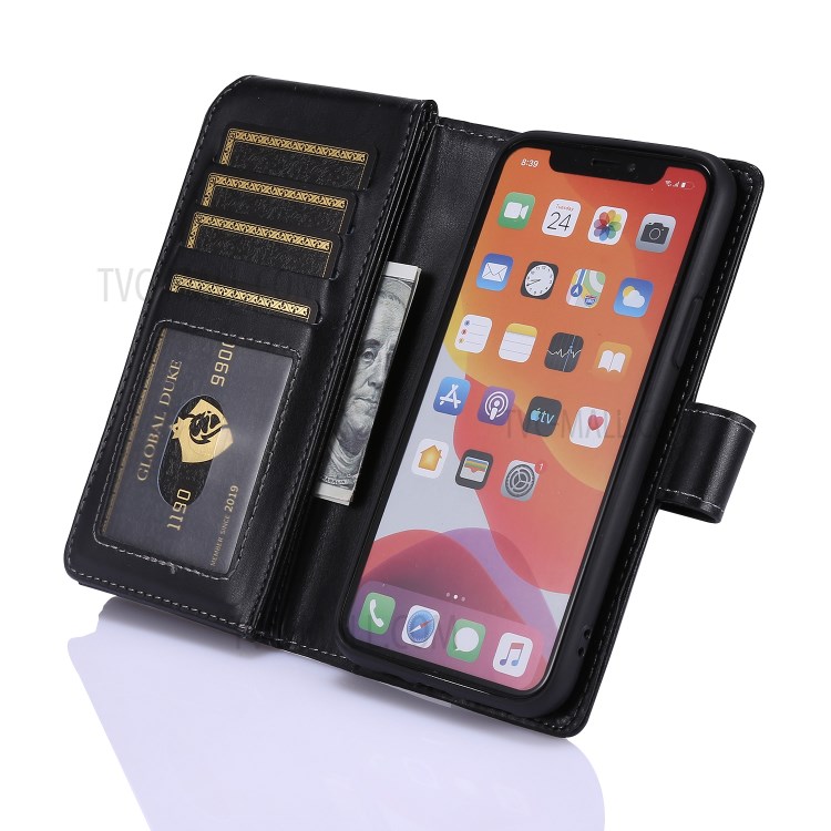 Leather Zipper Wallet Phone Cover Shell with Nine Card Slots for Apple iPhone 11 6.1 inch - Black-5