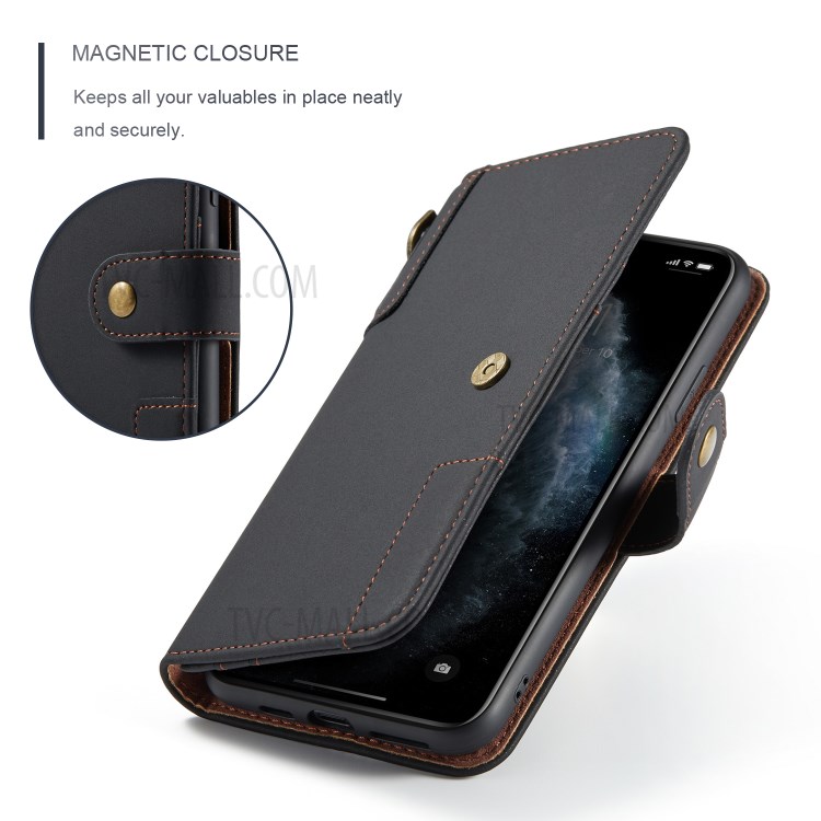 Split Leather Wallet Stand Phone Case Flip Shell with Strap for iPhone 12 Pro Max - Black-9