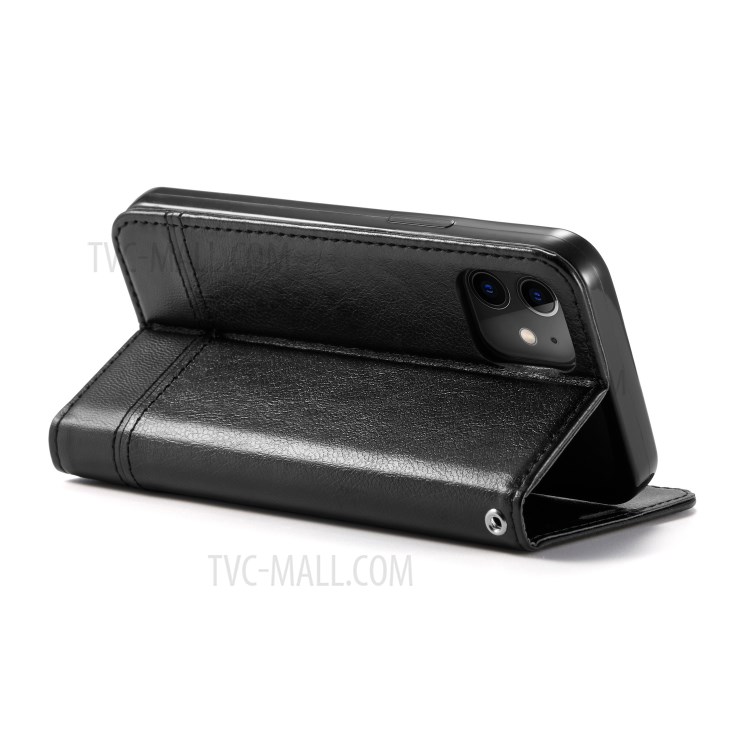 PU Leather Card Holder Phone Stand Cover with Strap for iPhone 12 Mini - Black-8