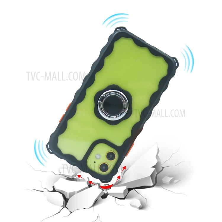 PC TPU Shock Resistant Case for iPhone 12 Pro Max Cover with Kickstand - Midnight Green-4