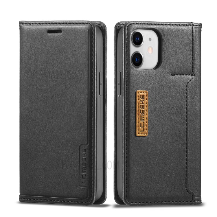 LC.IMEEKE LC-001 Series Leather Phone Cover Case for iPhone 12/12 Pro - Black-1