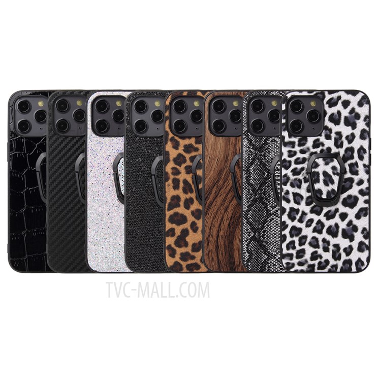 Anneau Cuir Enduit PU Béquille Cas De Téléphone Hybride TPU + PC Pour IPhone 12 Pro Max - Fibre De Carbone-11