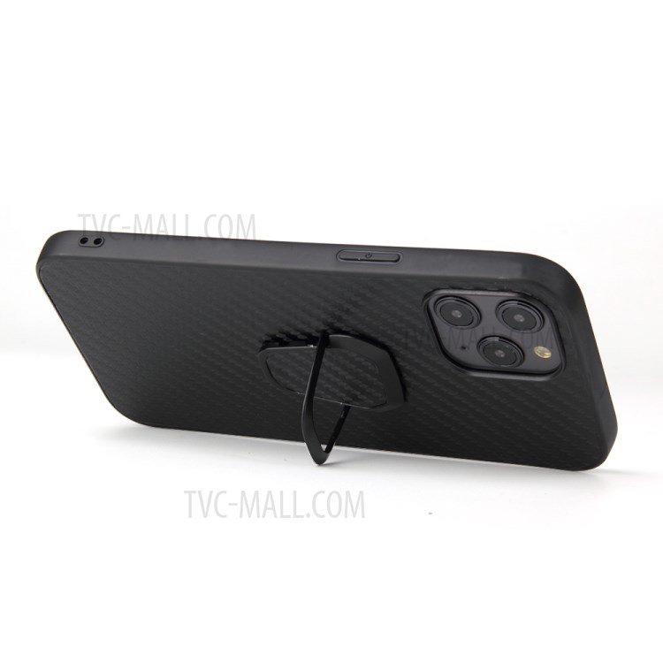 Anneau Cuir Enduit PU Béquille Cas De Téléphone Hybride TPU + PC Pour IPhone 12 Pro Max - Fibre De Carbone-5