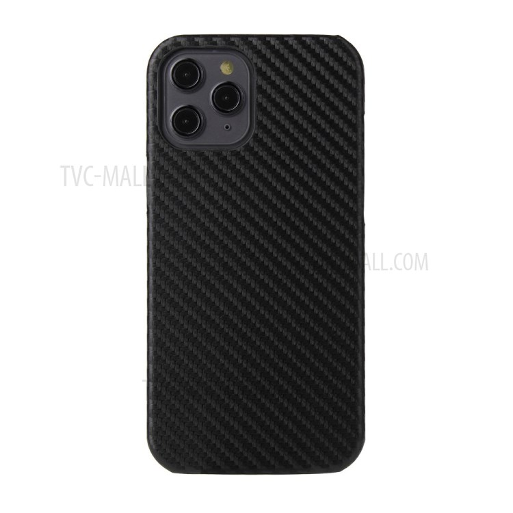 For iPhone 12 mini PU Leather Coated Hard PC Case Phone Shell - Black Carbon Fiber Texture-1