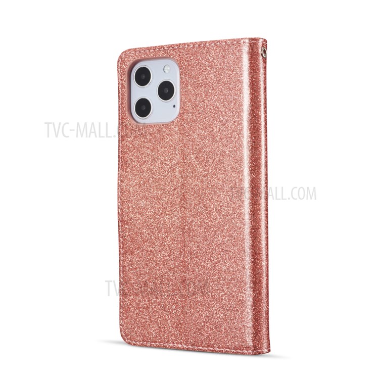 Gleaming Diamond Leather with Metal Heart Shape Decor Phone Cover Shell for iPhone 12/12 Pro - Rose Gold-3