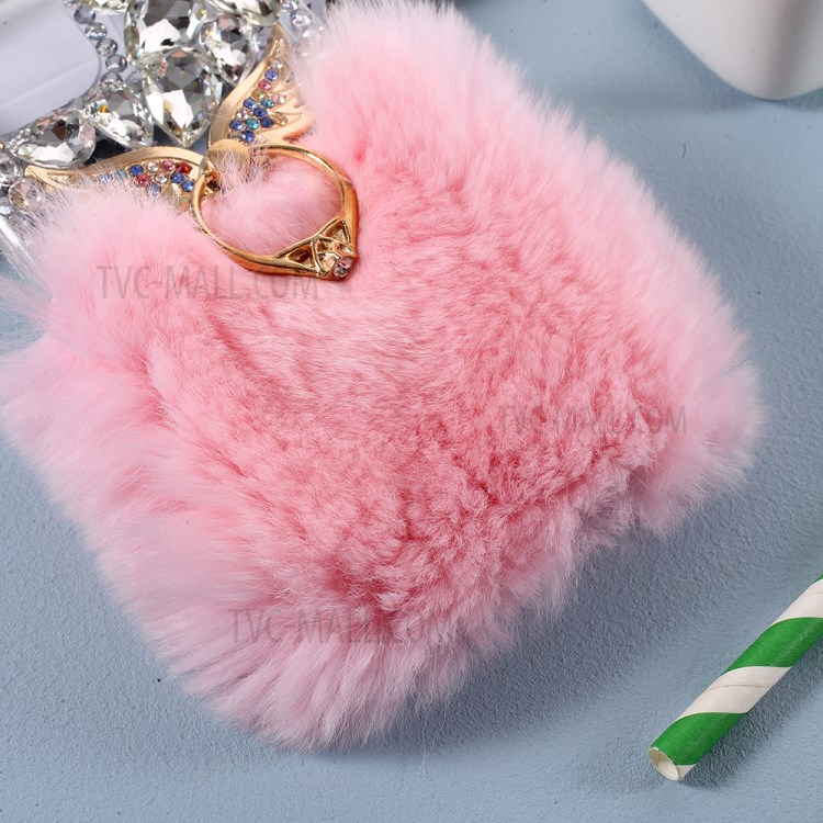 Fluffy Fur Bling 3D Rhinestone TPU Case with Wing Ring Holder for iPhone 12 mini - Pink-3