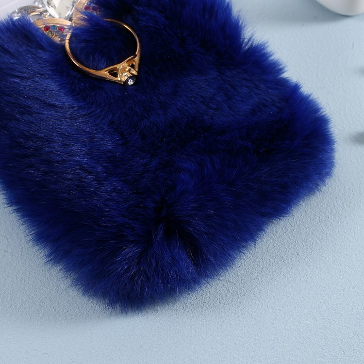 Soft Fur Bling 3D Rhinestone Luxury TPU Cover with Wing Ring Holder for iPhone 12/12 Pro - Blue-3
