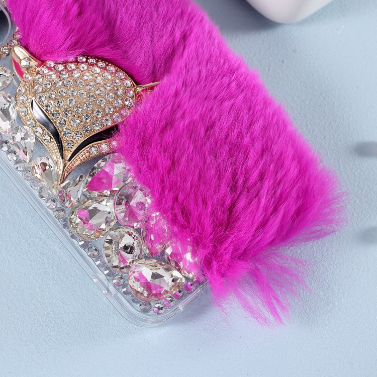 Fluffy Rabbit Fur Sparkle Rhinestone Fox TPU Cell Phone Case for iPhone 12 mini - Purple-3
