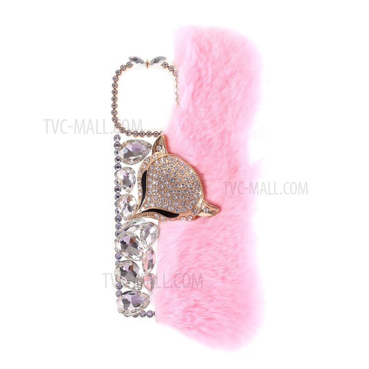 Fluffy Rabbit Fur Sparkle Rhinestone Fox TPU Cell Phone Case for iPhone 12 mini - Pink-1