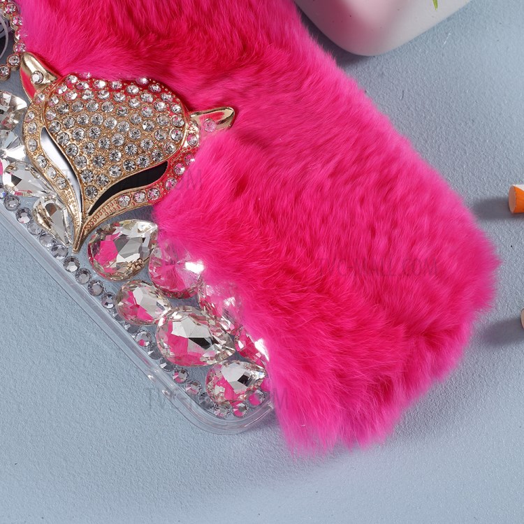 Fluffy Rabbit Fur Sparkle Rhinestone Fox TPU Cell Phone Case for iPhone 12 mini - Rose-3