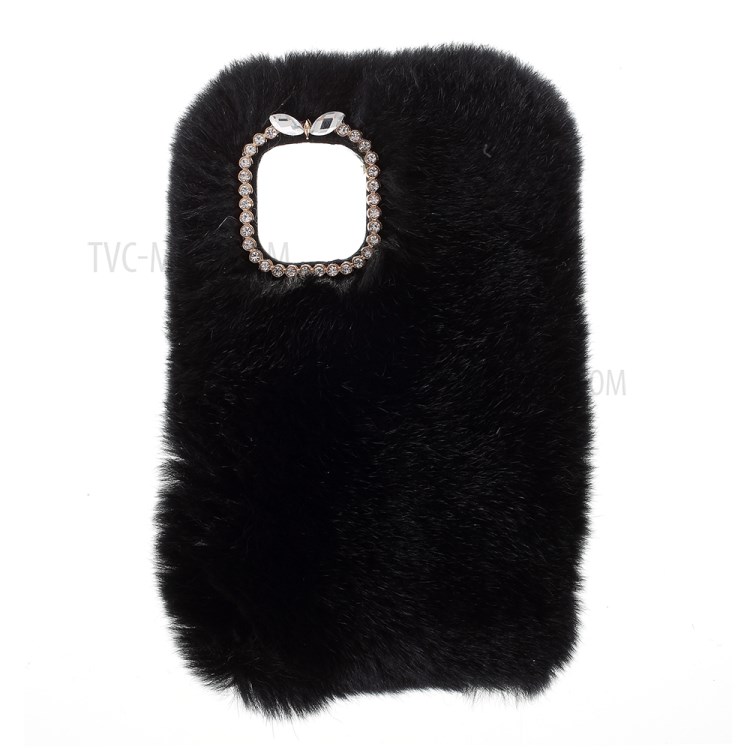 Soft Rabbit Fur Coated TPU Cover for iPhone 12 Mini - Black-1