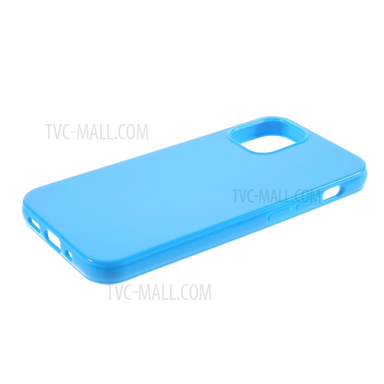 Solid Color Glossy TPU Phone Cover Case for iPhone 12 Pro Max - Dark Blue-5