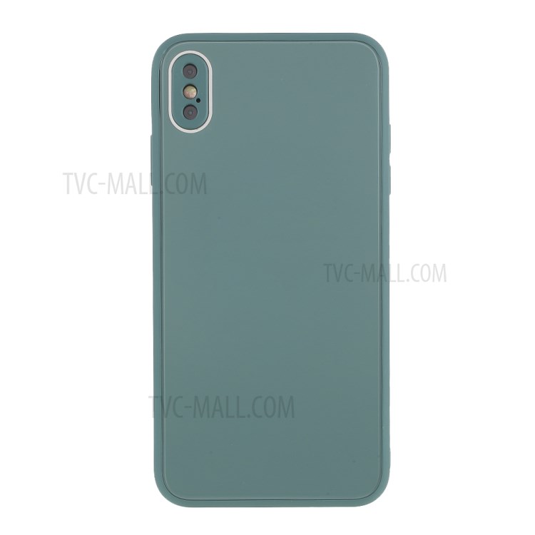 Vidrio Caso Híbrido + PC + TPU Carcasa Del Teléfono Móvil Para El Iphone XS / X - Verde Negruzco-1