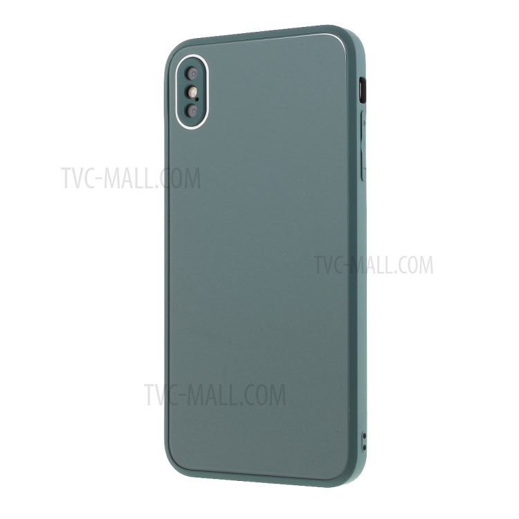 Vidrio Caso Híbrido + PC + TPU Carcasa Del Teléfono Móvil Para El Iphone XS / X - Verde Negruzco-2
