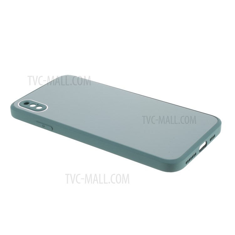 Vidrio Caso Híbrido + PC + TPU Carcasa Del Teléfono Móvil Para El Iphone XS / X - Verde Negruzco-4