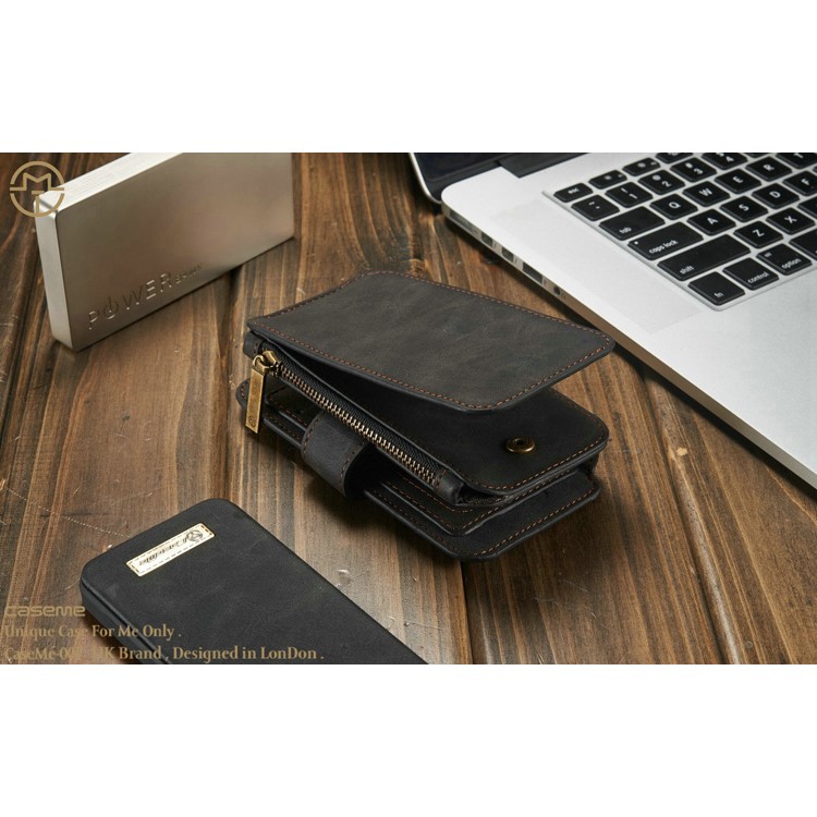 CASEME Housse en cuir 2-en-1 détachable Housse cuir en cuir véritable pour iPhone SE 5s 5 - Noir-10
