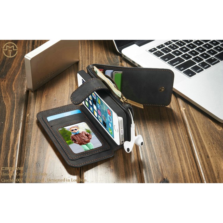 CASEME Housse en cuir 2-en-1 détachable Housse cuir en cuir véritable pour iPhone SE 5s 5 - Noir-11