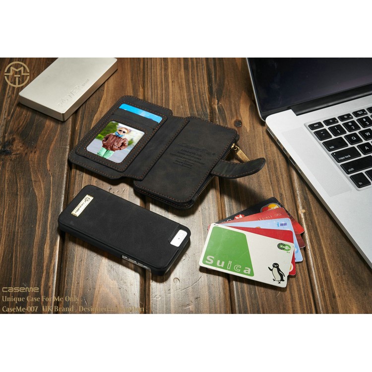 CASEME Housse en cuir 2-en-1 détachable Housse cuir en cuir véritable pour iPhone SE 5s 5 - Noir-13