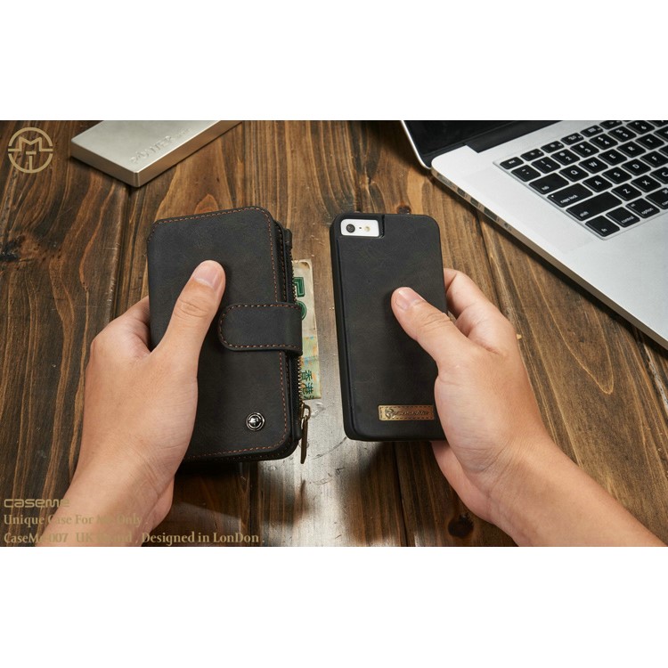 CASEME Housse en cuir 2-en-1 détachable Housse cuir en cuir véritable pour iPhone SE 5s 5 - Noir-16