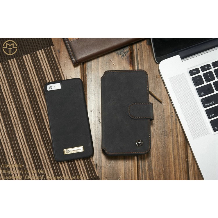 CASEME Housse en cuir 2-en-1 détachable Housse cuir en cuir véritable pour iPhone SE 5s 5 - Noir-17