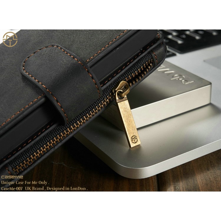 CASEME Housse en cuir 2-en-1 détachable Housse cuir en cuir véritable pour iPhone SE 5s 5 - Noir-6