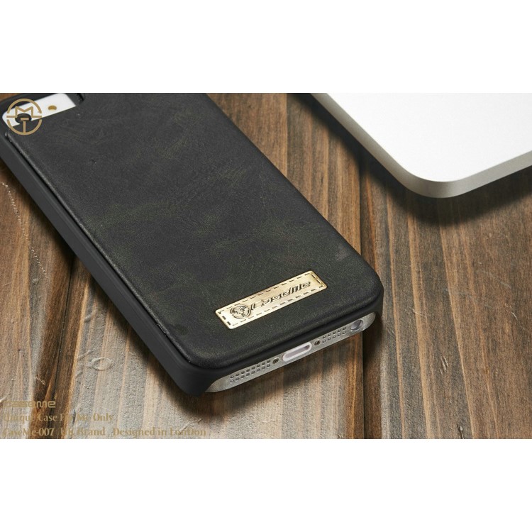 CASEME Housse en cuir 2-en-1 détachable Housse cuir en cuir véritable pour iPhone SE 5s 5 - Noir-9