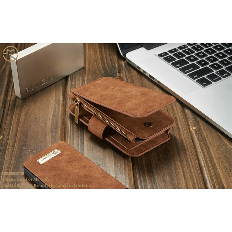 CASEME RETACHBILE 2-IN 1 WALLET 8-SLOT Custodia In Pelle Divisa Per IPhone SE 5S 5 - Marrone