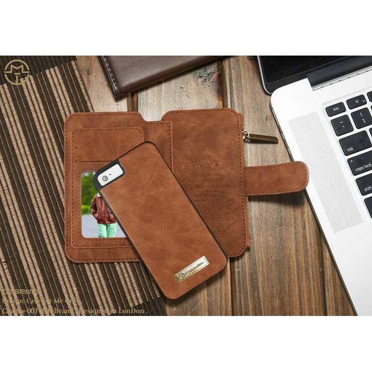 CASEME Desmontable 2-en-1 Cartera 8-Ranura Funda de cuero Split Split para iPhone SE 5s 5 - Marrón-3