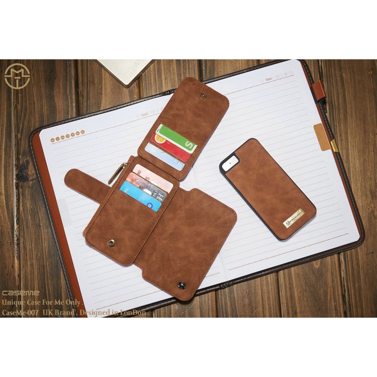 CASEME Desmontable 2-en-1 Cartera 8-Ranura Funda de cuero Split Split para iPhone SE 5s 5 - Marrón-4