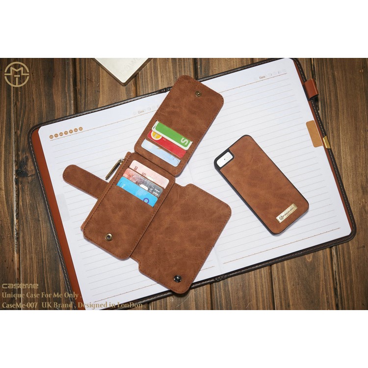 CASEME RETACHBILE 2-IN 1 WALLET 8-SLOT Custodia In Pelle Divisa Per IPhone SE 5S 5 - Marrone