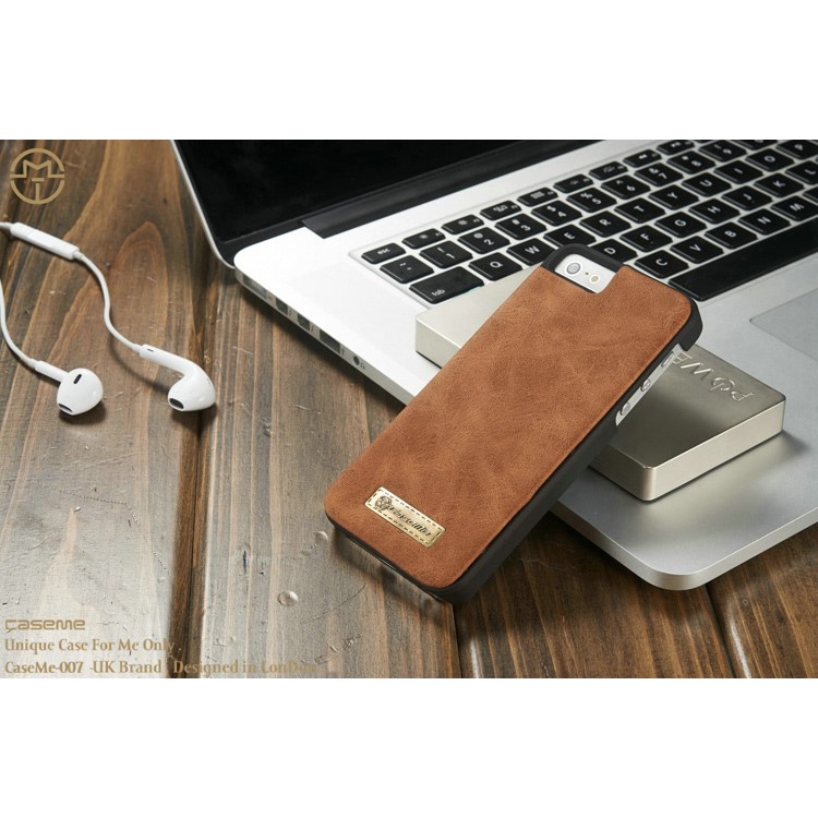 Caseme Détachable Portefeuille 2-en-1 Couverture En Cuir Véritable À 8 Emplacements Pour IPhone SE 5S 5 - Marron