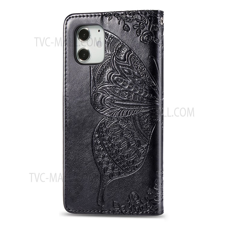 ENKAY HAT PRINCE Imprint Butterfly Flower Wallet Leather + TPU Phone Shell for iPhone 12 mini - Black-3