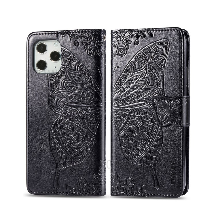 ENKAY PUC019 Imprint Butterfly Flower TPU Leather Case with Wallet Stand for iPhone 12 Pro / 12 - Black-2