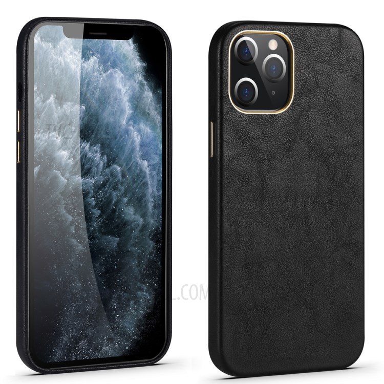 PU Leather Coated Hard PC Case Phone Case for iPhone 12 Pro Max - Black-1