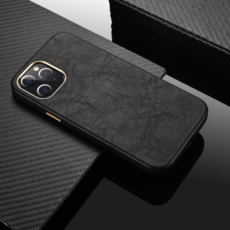 PU Leather Coated Hard PC Case Phone Case for iPhone 12 Pro Max - Black-8